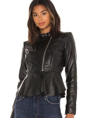 Lamarque Leather Peplum Moto Jacket